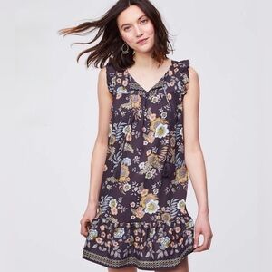 Ann Taylor LOFT PLUS Size-16 Gray Floral Ruffle Hem Summer Dress